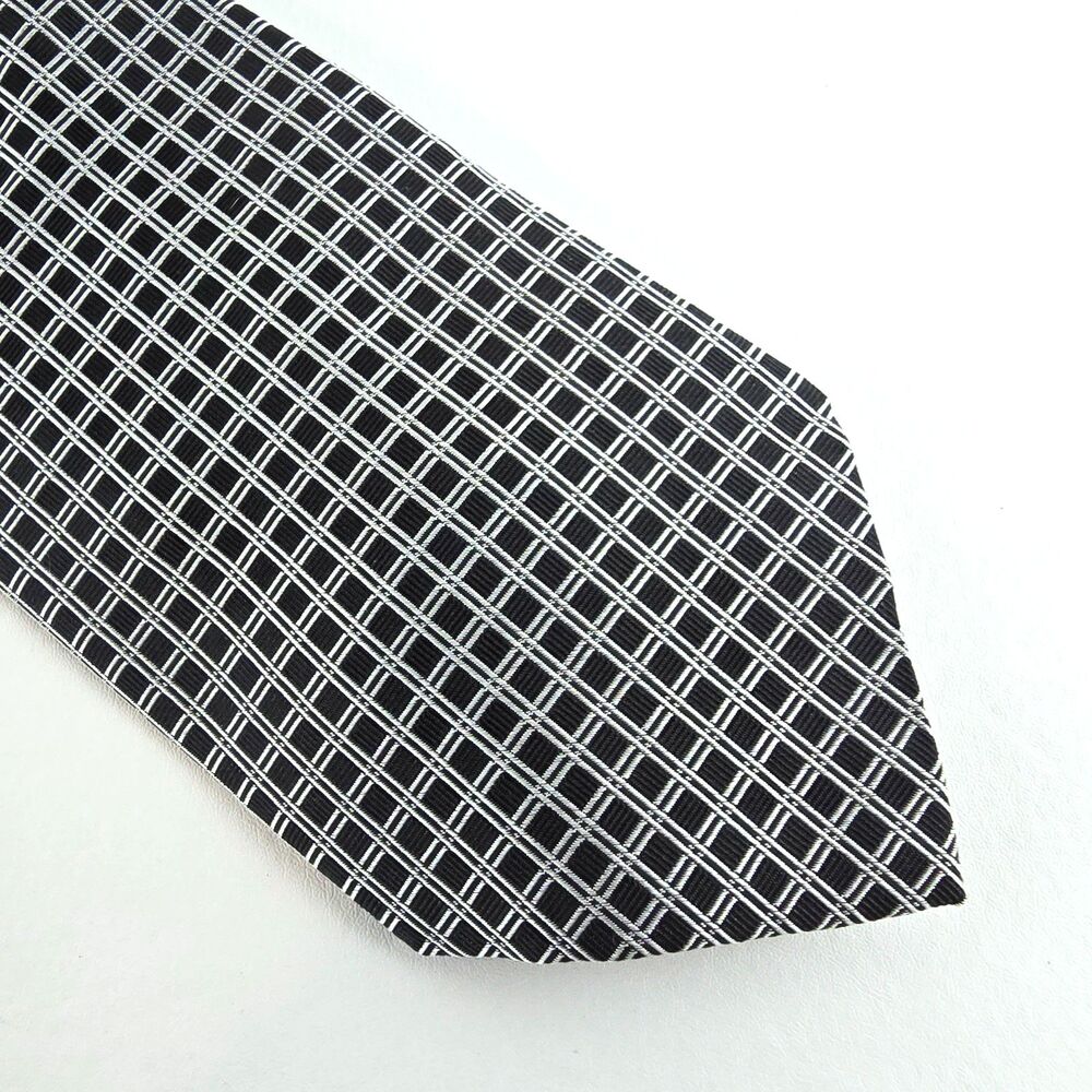 Lauren Ralph Lauren Tie Mens Black Grey Grid Check Pattern Silk Necktie Classic